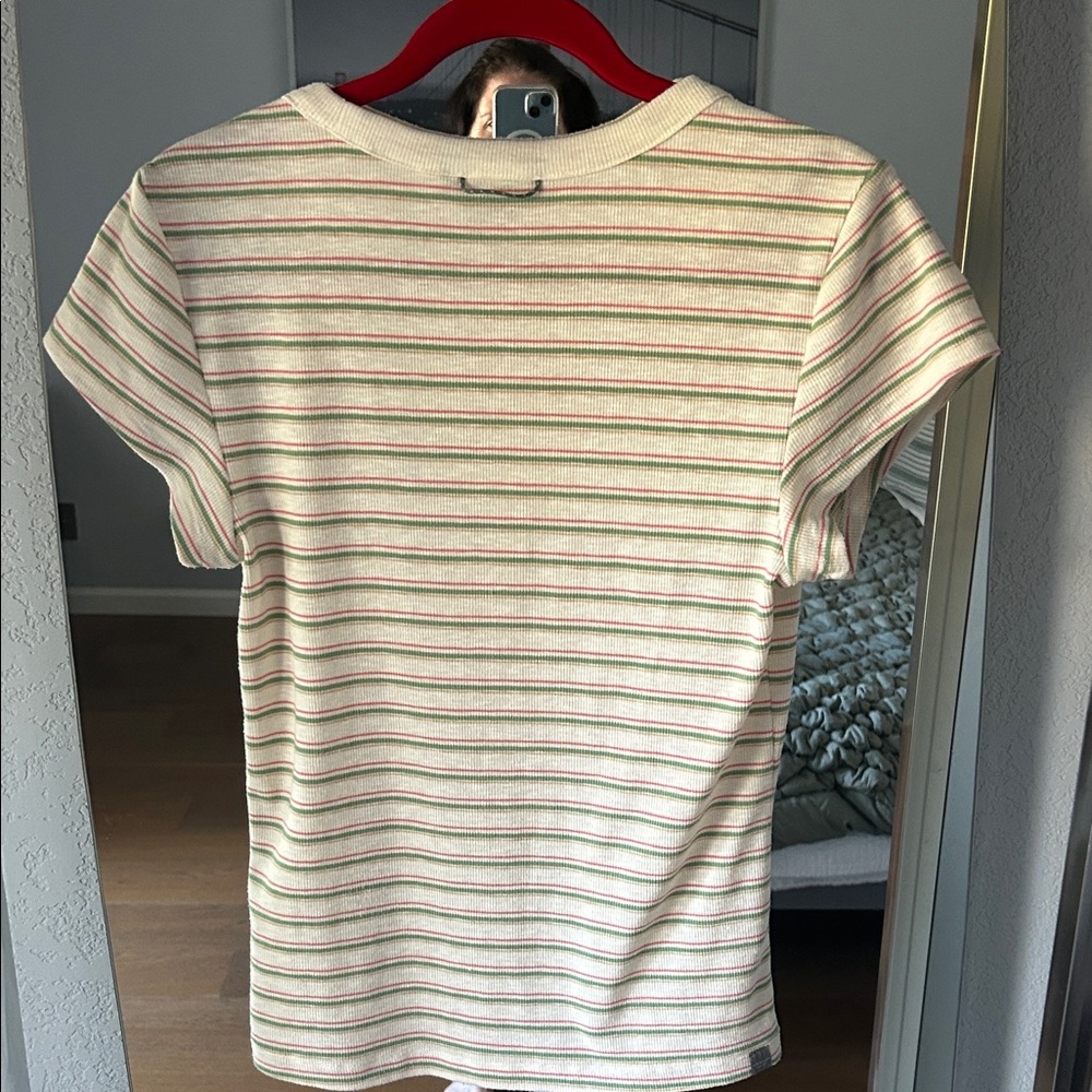 Striped Short Sleeve Tee in Cream and Pink - Picture 2 of 5